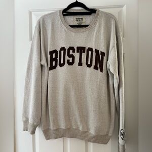 Boston Crewneck Sweatshirt - New York Popular - Oatmeal Varsity Graphic - Size L